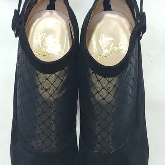 Christian Louboutin "Resillissima 100" Lace Net Stiletto Buckle Suede Heels - Picture 12 of 14